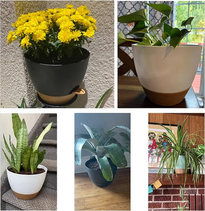 UUBEMM Self Watering Planters with Drainage Holes, Set of 3 Plastic Plant Pots with Deep Reservoir for Indoor Outdoor Garden Flowers Plants,10+9+8 Inch (White)