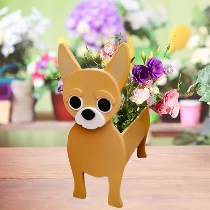Yellow Chihuahua Dog Planter Plant Pots,Cute Dog Flower Planter,Gifts for Pet Lovers,Unique Animal Plant Pots,Office,Indoor Outdoor Garden Decor(9.45 * 5.91 * 13.46in)