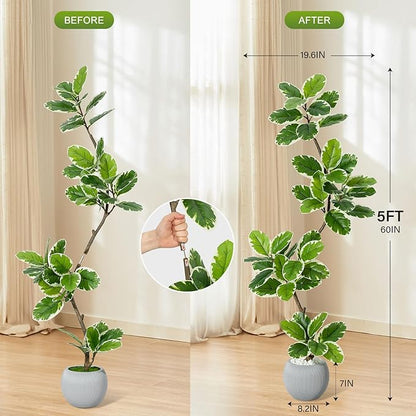 Garvee Fiddle Leaf Fig Tree Artificial Indoor, Faux Floor Plant, 7FT Tall Fake Plant with Planter and Pebbles, Artificial Trees for Home Decor Indoor,Tall Fake Tree for Housewarming