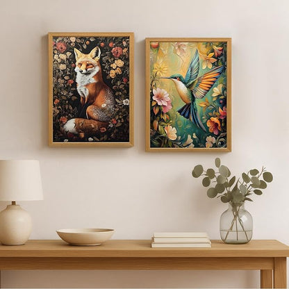 LLEEMPI William Morris Wall Art, Vintage Botanical Floral Wall Decor, Fox Flower Canvas Painting, Abstract Nature Botanical Aesthetic Picture for Living Room Bedroom Hallway Wood Framed 12x16 inch