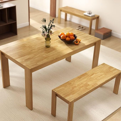 LukeAlon Solid Wood Dining Bench, 47.25" Farmhouse Natural Entryway Bench, Rustic Long Bench for Hallway Kitchen Dining Room Bedroom Living Room
