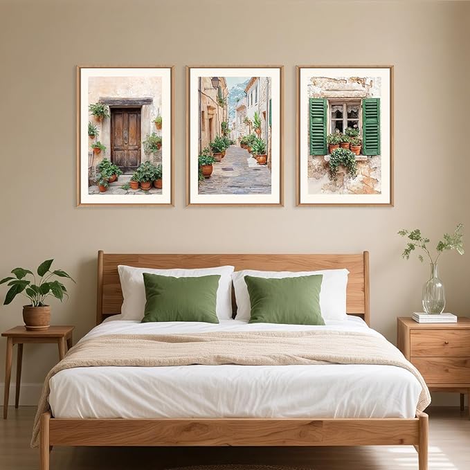 BICERE Large Vintage Italy City Framed Canvas Wall Art,Nature Italian Landscape Wall Decor,Modern Europe Street Art Prints,Minimalist Countryside Artwork for Living Room,Dining Room,Farmhouse -24"x36"x3