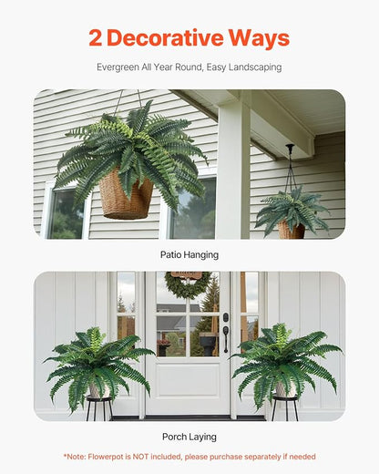 VEVOR Fake Ferns 2 Pcs, 34 Inch Artificial Boston Ferns Plants, Faux Fern with 30 Branches, Artificial Plants Large for Outdoors/Indoor Home, Office,Garden (Flowerpot Unincluded)