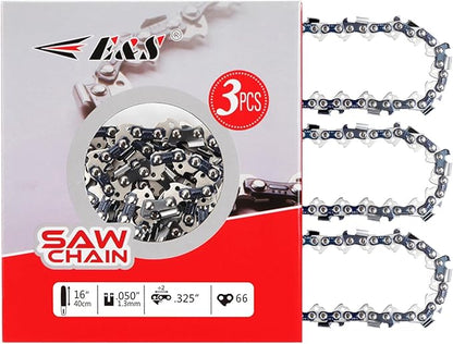 E & S 3 Pack 16 Inch Chainsaw Chain .325" Pitch .050" Gauge 66 Drive Links Semi-Chisel Chain Saw Chains for Husqvarna, Poulan, Craftsman, Greenworks and More Chainsaw Brands