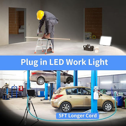 120W LED Flood Light Outdoor with Plug, 14400Lm Super Brighter Security Lights with 5ft Wire, IP66 Waterproof LED Work Light, 5000K Daylight White Exterior Floodlights for Yard Garage Stadium(2 Pack)
