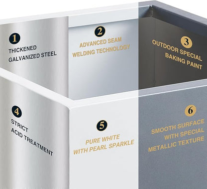 Wallowa Metallic Heavy Cube Square Planter, No Assembly Required, Seamless Large Outdoor Planter, Tall Plants and Flowers 17'Lx17'Wx20'H 24lbs White