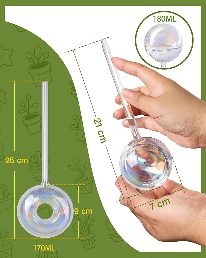 ZhenD Iridescent Self-Watering Plant Globes and Donut, Glass Self Watering Planter Insert for Indoor and Outdoor, Automatic Plant Waterer, Hand-Blown Premium Glass – 2 Pack