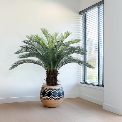 Bellacat 4ft UV Resistant Faux Sago Palm Tree with Natural & Lifelike Bark, 48in Super Full Artificial Cycad Tree with Realistic Leaves, for Home Office Patio Porch Front Door Decor.