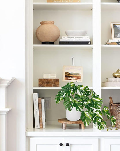 DILATATA Fake Plants Indoor 8 Inch Artificial Monstera Plant in White Ceramic Pot - Faux Potted Tropical Palm Plant for Home Aesthetic Decor Living Room Shelf Office
