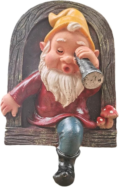 Gnome Open The Door Garden Decor Resin Tree Faces Decor Outdoor Fairy Garden Patio Lawn Porch (Red Telescope)