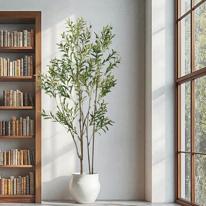6.89ft Artificial Olive Tree, Faux Olive Tree with Lifelike Fruits, 82.68 Fake Olive Tree with Sturdy Plastic Pot, Artificial Plants for Office Home Living Room Indoor Outdoor Decor
