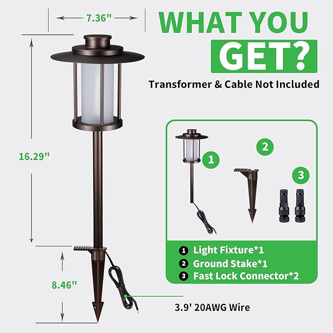 Low Voltage Landscape Path Light, Warm & Cool White Selectable Pathway Lights Wired, 12v Walkway Lamp IP65 Waterproof, LED Oil-Rubbed-Bronze Aluminum 150LM for Outside Patio Yard (4 Pack)