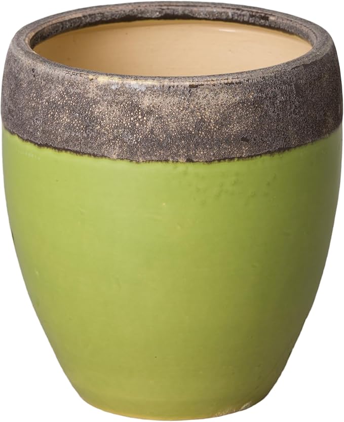 Emissary Home and Garden 8in. L x 9in. H Reef/Lime Stoneware Round Planter with High-fire Treatment (Set of 1)