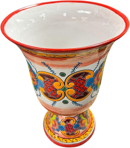 Talavera Tall Planter Large Flower Pot Mexican Pottery Folk Art Indoor Outdoor Home Decor Multicolor Handmade Made in Mexico Ceramic 22" Red