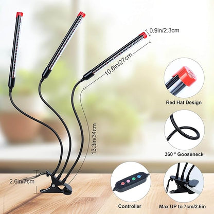2Pack Clip Grow Lights for Seed Starting with Timer, Full Spectrum Brightest Plant Growing Lamps for Indoor Plants, Bonsai, Seedlings, 27 Watt Home Plug But Not 10W Adapter