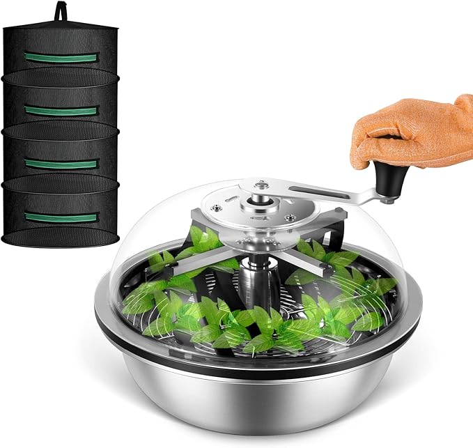 MELONFARM 13-Inch Bud Leaf Bowl Trimmer Twisted Spin Cut for Hydroponic Plant with Sharp Stainless Steel Blades, 4-Layer Plant Rack Included