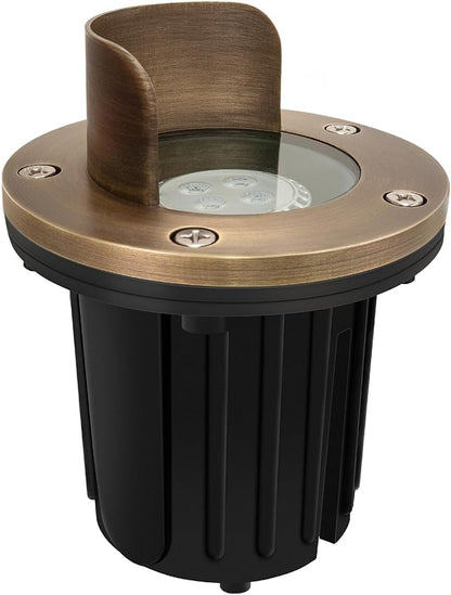 GKOLED LED Brass Well Lights, 12V IP67 Waterproof Outdoor In Ground Light with MR16 Bulb and Swival Base, Low Voltage Landscape Lighting, 5W 370LM 2700K, Up Light for Garden, Shielded Top, 12 Pack