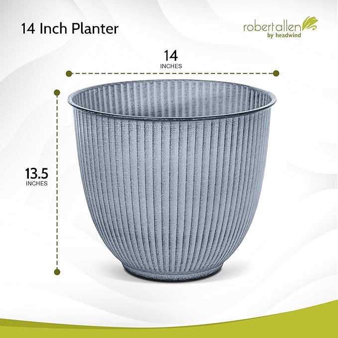 Headwind Robert Allen Natural Ironstone Decorative Planter, Archer Collection, Steel Blue, 14-inch