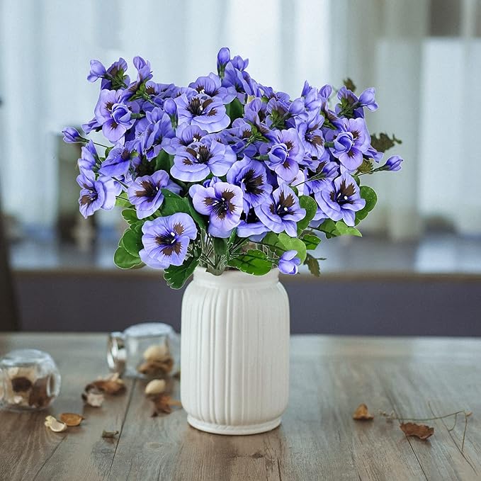 QIANYUN Fake Flowers Pansy Small Wild Flower Daisy Faux Plastic Purple Flowers for Home Wedding Kitchen Garden Table Centerpieces Indoor Outdoor Decor (8PCS,Purple)