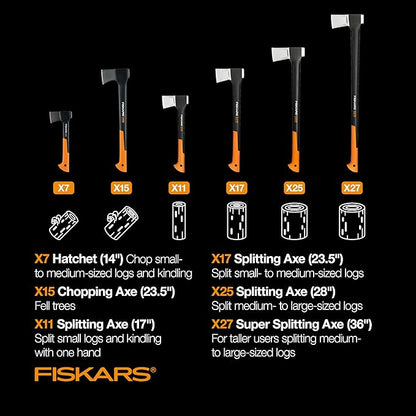 Fiskars X25 Splitting Axe, 28" Wood Splitting Axe for Medium to Large Size Logs with Shock Absorbing Handle and Sheath, Split Firewood, Forged Steel Blade, Bushcraft Gear and Camping Hatchet