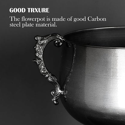 WORTH 22.5" H. Tall Floor Urn Vase - 15.3" Dia. Classic Bowl Metal Planter Plant Pot - Glossy Black Bowl Flower Vase for Party Event Home Decor - Decorative Outer Pot