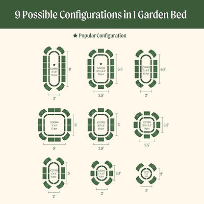 Vego garden 26" Extra Tall Raised Garden Bed Kits, 9 in 1 Modular Raised Planter Box for Vegetables Flowers Fruits Oval Metal Raised Garden Pearl White