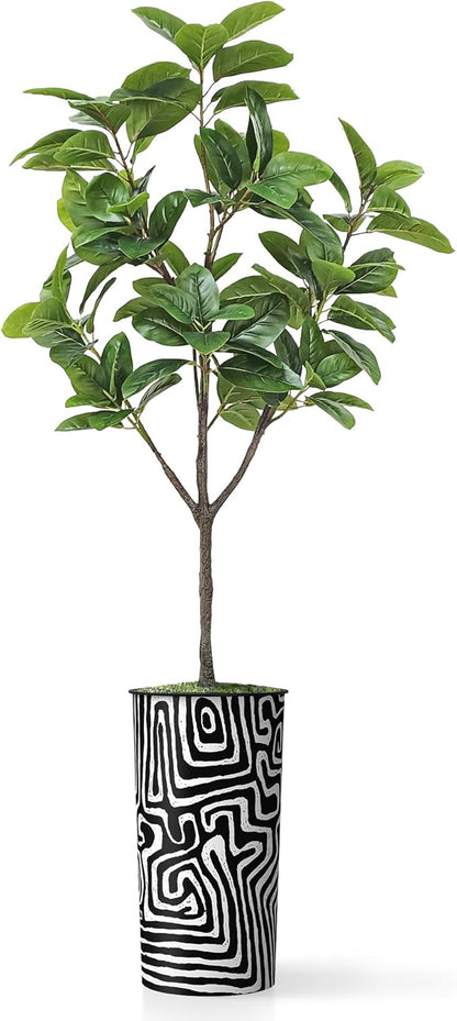 Artificial Tree in Modern Geometric Pattern Planter, Fake Rubber Silk TRE for Indoor and Outdoor Home Decoration - 70" Overall Tall (Plant Pot Plus Tree)