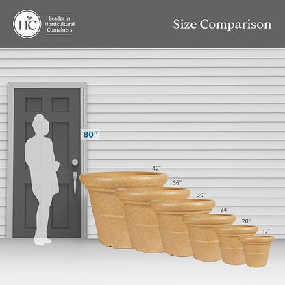 The HC Companies Terrazzo Large Round Plastic Plant Pot w/Rolled Rim - Lightweight & UV Resistant Gardening Pot for Herbs & More - Outdoor & Indoor Plant Pots w/Drainage (24”, Clay, Pack of 2)