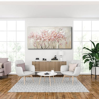 YJYart Home Decor Pink Blossom Hand Painted 30x60 Inch Colorful Wall Art Large Canvas Wall Art for Living Room Bedroom Office Kitchen