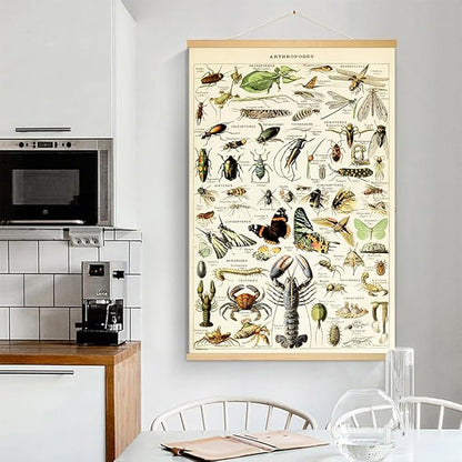 Vintage Flowers Poster Hanger Frame, Plant Floral Reference Chart Wall Decor Cottagecore Room Decor Aesthetic, Retro Style Wall Decor Art Painting Prints. (insect B, 29L x 20W)