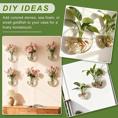 4Pcs Wall Hanging Planter Propagation Stations Glass Terrariums Vase for Hydroponics Plants, Bathroom, Home Office Living Room Decor Gift