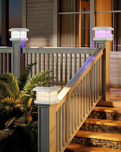 PARTPHONER RGBCW Solar Post Cap Lights 12-Pack, 9 Colors 3 Modes Fence Cap Lights, Bright Solar Outdoor Waterproof LED Deck Lighting for Fence Garden Deck Patio Porch Decor 4x4 Vinyl/Wood, White