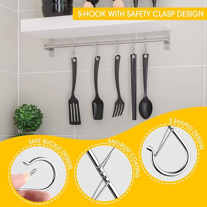 Dual Locking Heavy Duty Ceiling Hooks for Hanging Plants 55LB Max Load Plant Hooks for Hanging Plants Outdoor Indoor, for Bird Feeder, Wind Chimes,Garden Patio Balcony (2, Silver)