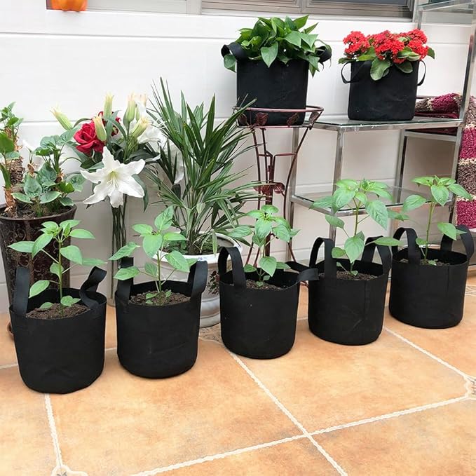 JERIA 12-Pack 25 Gallon, Vegetable/Flower/Plant Grow Bags, Aeration Fabric Pots with Handles (Black), Come with 12 Pcs Plant Labels