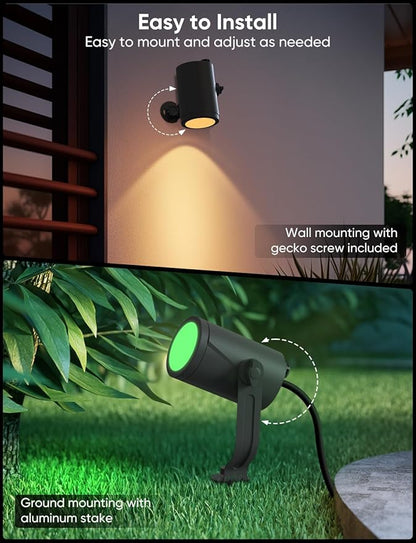 APPECK Smart Outdoor Spot Light 600lm, RGBCW+IC Color Changing Landscape Lights 2 Pack, IP65 Waterproof Low Voltage Landscape Lighting, App/Voice Control for Garden Pathway Yard Christmas Decor