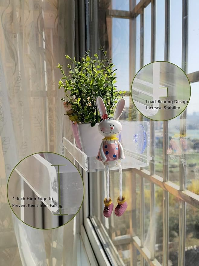 Acrylic Window Shelf Window Box Shelf Ledge Suction Cup Shelf Box (12 INCH)
