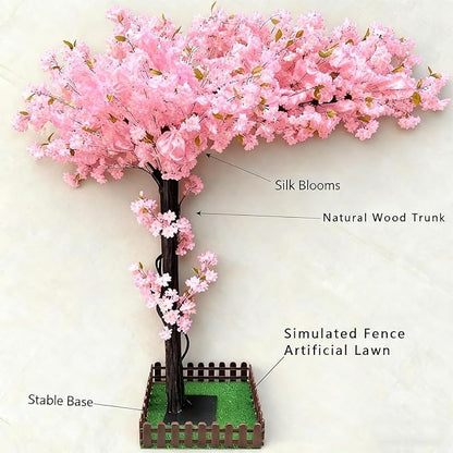 Artificial Cherry Blossom Tree 8.2Ft, Pink Silk Flowers with Solid Wood Trunk for Home & Garden Decor