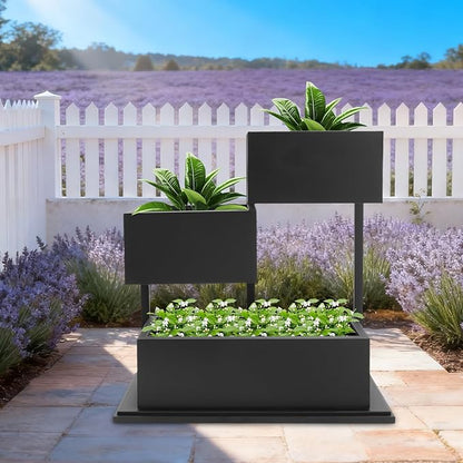 Geometric Metal Planter Box with Drainage Indoor Outdoor,Modern Black Steel Garden Planter 31.5x11.81x27.56in, Haevy Duty Raised Garden Bed Plant Pot for Patio Yard Garden Decoration