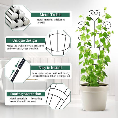 30Inch Plant Trellis for Climbing Plants Outdoor,Indoor Metal Garden Trellis for Potted Plants, Houseplant Plant Support Indoor Outdoor for Ivy Pothos Monstera Hoya Flower Vine Black Heart 2 Pack(2)