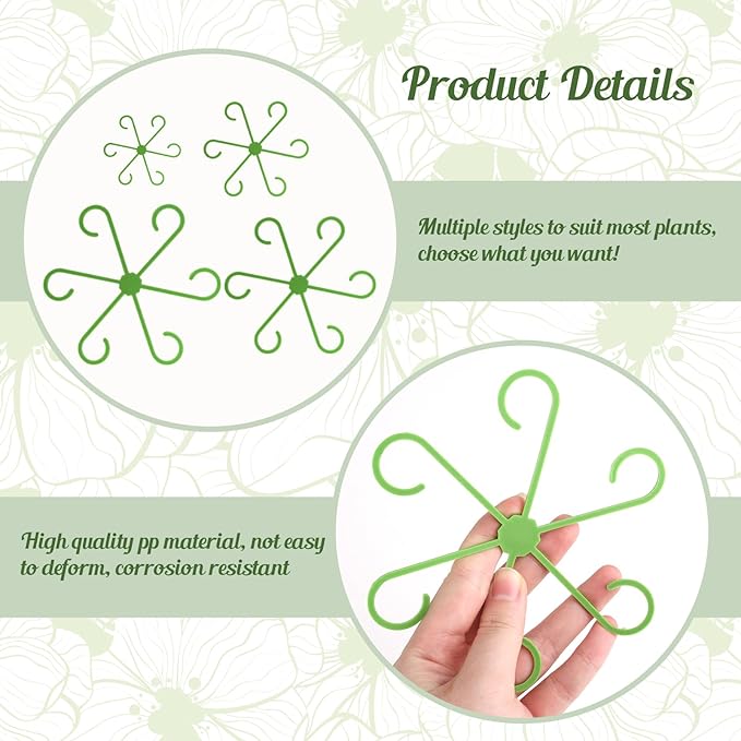 12-Pack Indoor Plants Support Stakes, 4 Sizes Climbing Houseplant Stem Supports, Reusable Plastic Stem Holders for Money Plant Monstera Pothos Climbing Vines Vertical Growth & Airflow (Green)