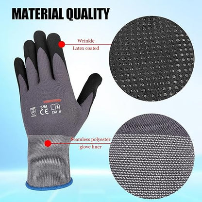 Gasoline Safety Work Gloves Extra Micro-Foam Nitrile Coated-12 Pairs,Endurance Seamless Knit Nylon Spandex,Dots on Palm, Dot Grip Gloves，Work Gloves Men and Women (12, XS)