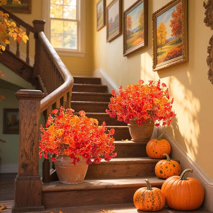 16 Bundles Artificial Fall Flowers No Fade Faux Autumn Plants, Fake Indoor Outdoor Greenery for Thanksgiving Table Centerpiece Christmas Wedding Party Home Garden Fireplace Décor