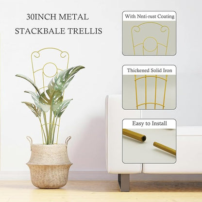 30 Inch Trellis for Climbing Plants Indoor 4 Pack Indoor Plant Trellis for Potted Plants Metal Garden Trellis for pots Indoor Outdoor for Monstera Pothos Vine Ivy Hoya(4Pcs 30inch Gold)