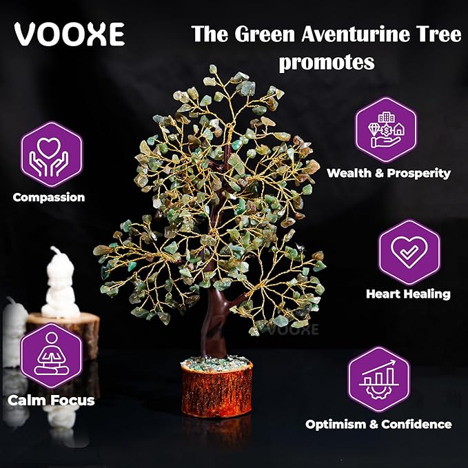 Crystal Tree of ABUDANCE Green Aventurine, Crystal Healing Stone for Home Office & Decor Handmade FENG Shui Money Tree Positive Energy Gifts for Women, MOM,Wife Birthday