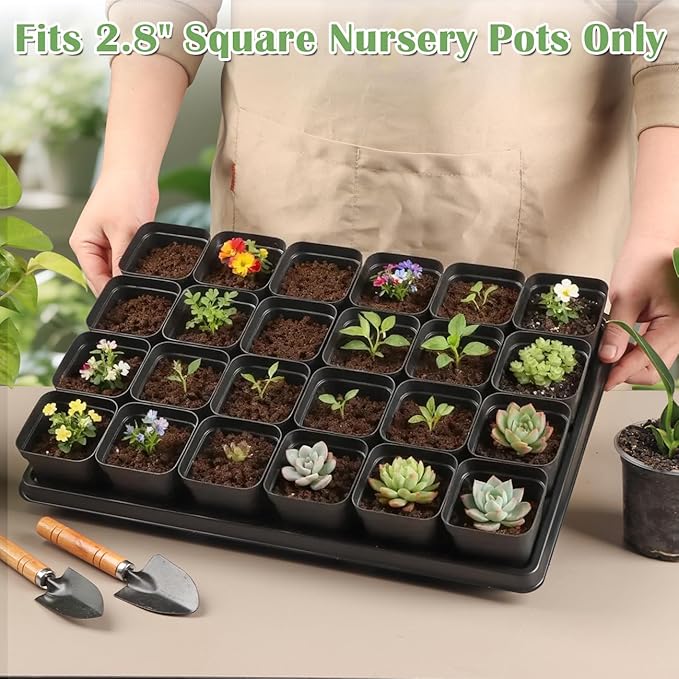 5 Pack 24 Cell Nursery Pots Trays with 2.8 inch (7CM) Square Nursery Pots 120pcs (Black), Plastic Seed Starter Tray with Drain Holes for Carrying and Holding Plant Pot(17"x11"x1.6")
