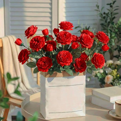 36 Bundles Artificial Flowers Peonies Roses Fake Bouquet for Wedding Bridal Shower Valentine's Day Decorations Fake Floral Arrangements Table Centerpieces Home Decor(Red)