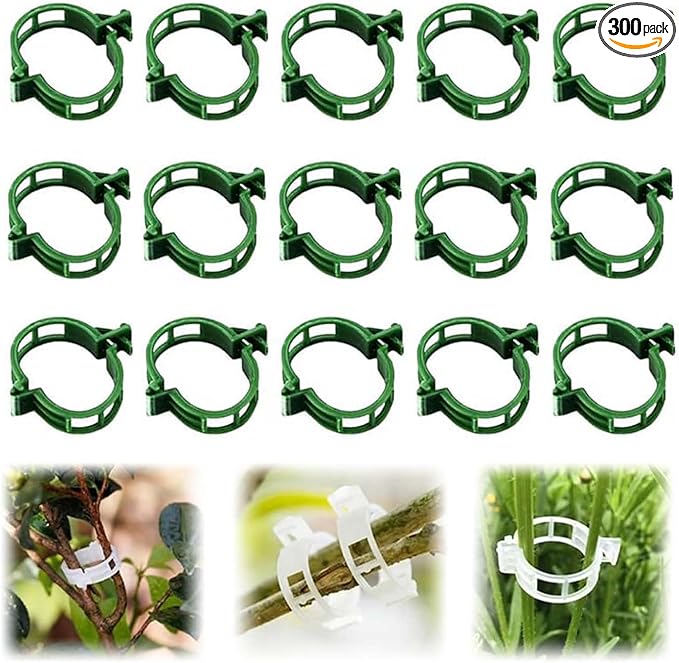 Secured Plastic Plant Clip, 2025 Upgrade Plant Support Clips Reusable Garden Clips, Garden Clips for Climbing Plants, Plastic Trellis Clips Tomato Grape Vine Vegetables Plant Fixing Clips (300, Green)