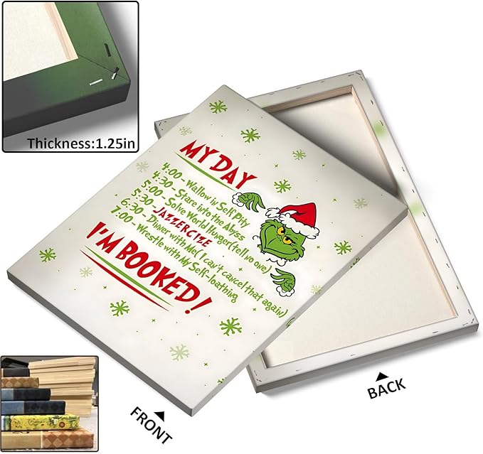 Funny Christmas Canvas Wall Art Decor - “My Day I'm Booked” Humorous Holiday Decor - 16X20 inch Unique Humorous Christmas Decoration for Living Room or Office - Premium Quality Canvas Print