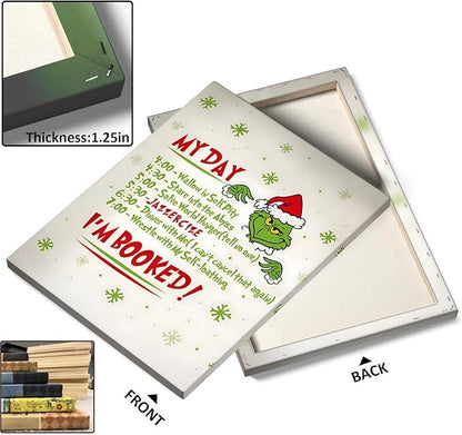 Funny Christmas Canvas Wall Art Decor - “My Day I'm Booked” Humorous Holiday Decor - 8x10 inch Unique Humorous Christmas Decoration for Living Room or Office - Premium Quality Canvas Print