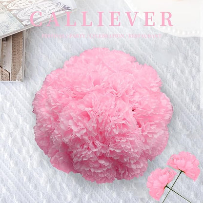 Silk Carnation Flower, 50 Artificial Flowers, Used for Wedding Decoration DIY Handmade Flowers, Carnation Flower Diameter 3.5 Inches and 6 Inches Stem (Pink)